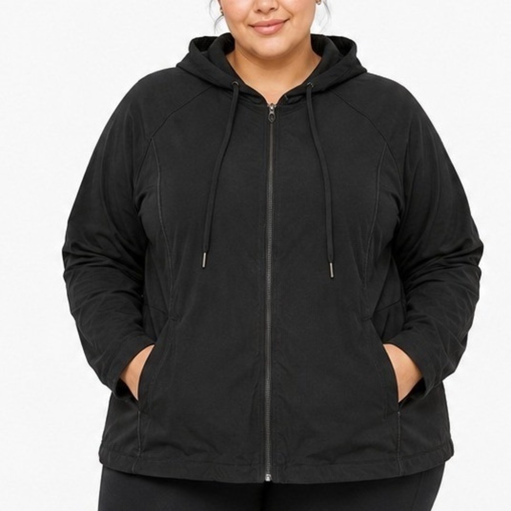 Catherines Hoodie Women 3X Black Zip Up Lightweight Plus Size Casual Layer